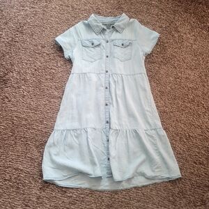 Lark + Grey Shirtdress Womens Size Small Babydoll Tiered Button Down Light Blue